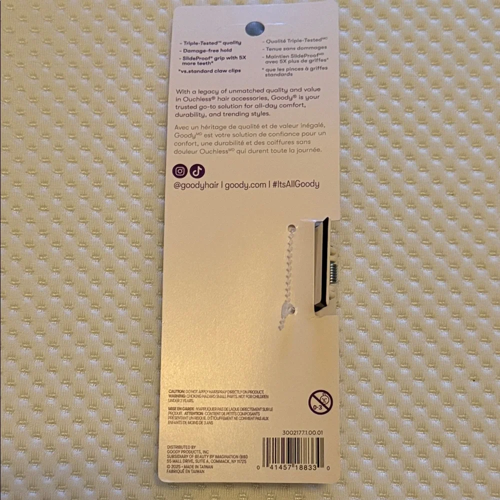 Goody Sport Hair Clip - White with Black Edge Claw Clip
